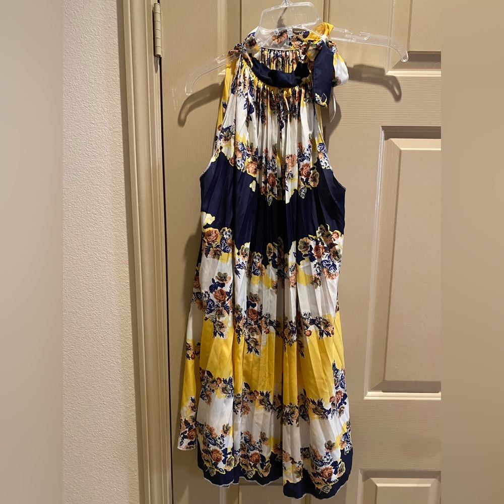 Floral Mini Dress Navy, Cream & Yellow, Size L, Brand New, Never Been Used